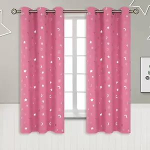 Pink Curtains for Girls Bedroom, Star and Moon Blackout Curtains for Kids Babys - Picture 1 of 12