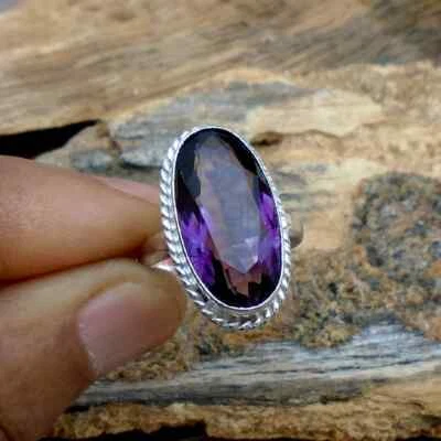 Viola Africano Ametista Gemma 925 Argento Sterling Mano Anello Tutti Misura H-32 - Immagine 1 di 3