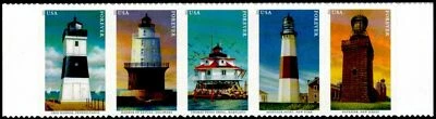 MID-ATLANTIC LIGHTHOUSES US NAUTICAL #5621-5625 MVF FOREVER 5 STAMP STRIP SET - Image 1 of 2