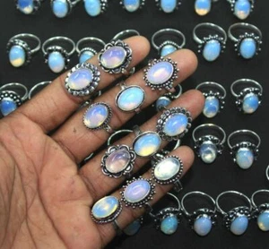WOW Opalite Gemstone 925 Sterling Silver Plated Wholesale Designer Rings Lot - Picture 1 of 3