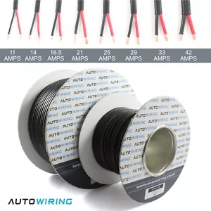 AUTOWIRING FLAT TWIN 2 Core PVC Cable 12V 24 Thin Wall Wire Automotive Red Black - Picture 1 of 2