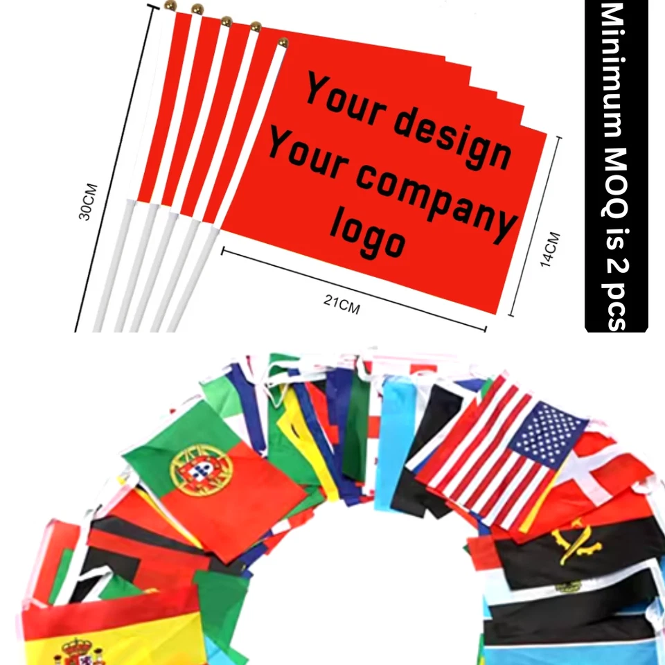 CUSTOM PRINTED PERSONALISED MINI HAND FLAG | ANY DESIGN-Free | ANY SIZE - Image 1 of 4