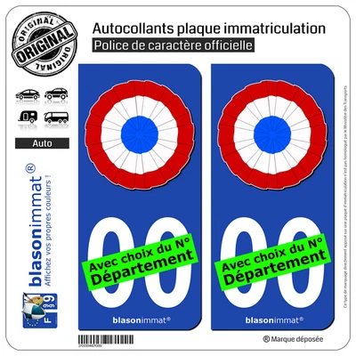 BLASONIMMAT 2 Stickers autocollant plaque immatriculation Auto : Cocarde Tricolore - Plissée
