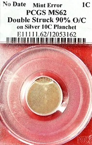 CENT ON SILVER DIME OFF CENTER DOUBLE STRUCK MULTI ERROR!  PCGS MS-62 - Picture 1 of 3