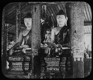 A BUDDHIST TEMPLE C1890 ANTIQUE Magic Lantern Slide PHOTO TEMPLE GODS - Picture 1 of 3