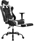 Computer Chair with Footrest and Massage White Lumbar Support with Swivel Seat