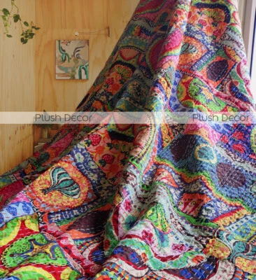 Двустороннее винтажное одеяло Kantha богемное покрывало индийское постельное белье настольный чехол  - Изображение 1 из 4