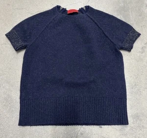 LANVIN Paris Hiver 2011 100% Camel Hair Short Sleeve Knit Blouse Navy Sz XS - Picture 1 of 18