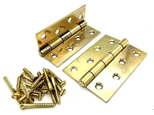 BUTT HINGES 100mm / 4" door hinge electro brass plated steel with screws (435) - Picture 1 of 5