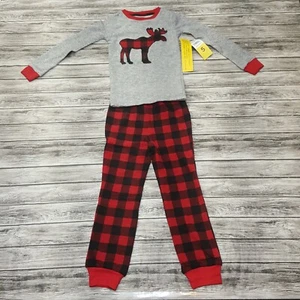 Eddie Bauer Size 5 Kids Pajamas Set Moose Gray Red SleepWear - Picture 1 of 8