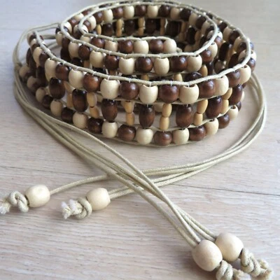 Cinturón de macramé vintage hecho a mano cuentas de madera marrón boho hippy 31" de largo S/M Foto 1 de 4