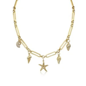 Damen Kette Gold vergoldet 24 Karat Muschelkette Strandkette Wasserfest K6237DL - Bild 1 von 6