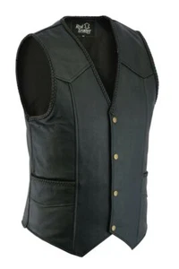 Chaleco estilo motociclista de cuero real para hombre hecho de cuero de vaca genuino - Imagen 1 de 3