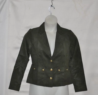 Hot In Hollywood Faux Suede Notch Collar Button Front Blazer Size S Olive - Image 1 of 2