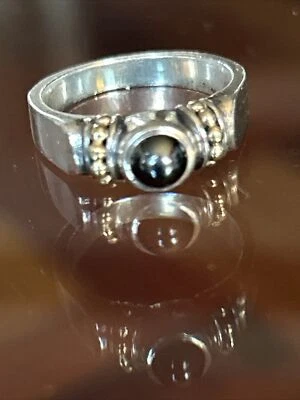Винтажное кольцо LAGOS Caviar из стерлингового серебра 925 и 18-каратного золота с гематитом кабошоном размер 7,5 - Изображение 1 из 4