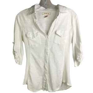 Arden B. Panel Shirt Womens Medium 3/4 Sleeves V-Neck Button Down Utility - Picture 1 of 8