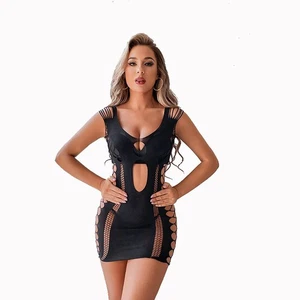 eng anliegendes verführerisches Netzkleid, hüftbetonter Rock 2-teilig sexy ausgehöhlt - Bild 1 von 7