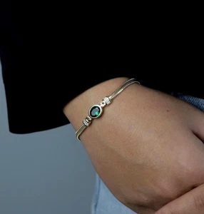 Women Emerald Herringbone Chain May Birthstone Bracelet - Picture 1 of 7