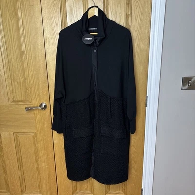 Alembika Woman’s Black Long Coat Jacket Large Mixed Media Wool Jersey New Tags - Image 1 of 4