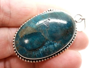 GJ69 GW BLAU APATIT OVAL VINTAGE 37,5x24mm XL ANHÄNGER +*TOP* +KETTE / LEDER! - Bild 1 von 5