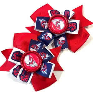 Beautiful Cleveland Guardians inspired set of pigtail hair bows for girls. - Picture 1 of 2