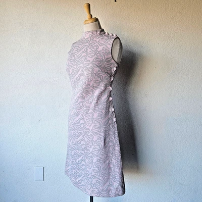 Mini Vestido Leslie Fay Rosa Plata Años 60 70 Groovy Mod Cuello Alto Cóctel Tejido M Foto 1 de 4