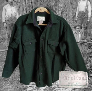 USA Mens XL Melton Outer Wear Green Wool Shirt Jacket CPO Anchor Buttons Navy - Picture 1 of 16