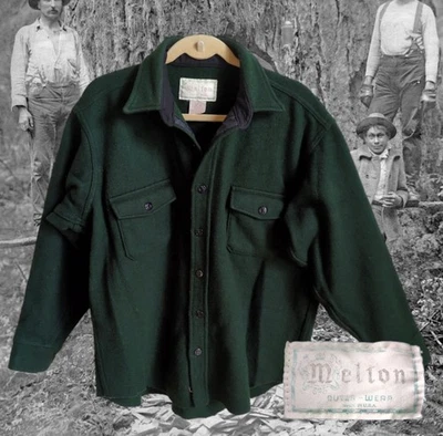 USA Mens XL Melton Outer Wear Green Wool Shirt Jacket CPO Anchor Buttons Navy - Image 1 of 4