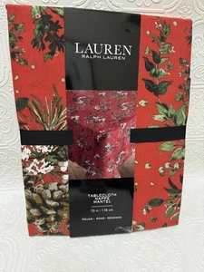 Lauren Ralph Lauren *NUEVO* Mantel Algodón Piñas Rojas 70" Redondo Navidad - Imagen 1 de 17