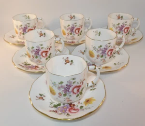 6 Royal Crown Derby Posies Octagonal Coffee Cans Cups & Saucers 1986 VGC - Picture 1 of 13