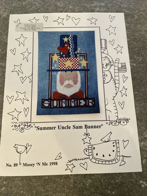 Mosey N Me Cross Stitch Chart Pattern Summer Uncle Sam Banner 4th July Patriotic - Image 1 of 4