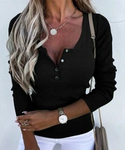 Estampados Nero Scoop-Neck Henley Taglia L - Foto 1 di 1