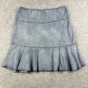 DKNY Jean Denim Skirt Womens 10 Blue Medium Wash Flared Tiered Boho Y2K 90s Zip - Picture 1 of 11