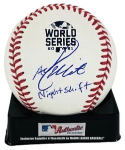 AJ Minter signiert 2021 World Series Baseball mit Nachtschicht Atlanta Braves + BAS - Bild 1 von 3