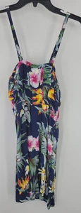 Hula Bay Hawaiian Dress Womens Large 13 Blue Floral Sleeveless Ruffled Beach - Picture 1 of 8