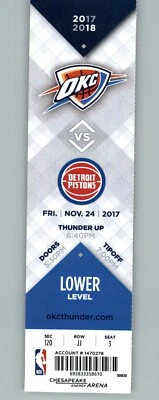 Detroit Pistons vs Oklahoma City Thunder 11/24/2017 Full Ticket  - Image 1 of 2