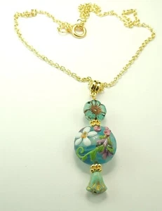 Collar Flor Turquesa y Brote Flor Checa Flor Murano Joyería Hecha a Mano - Imagen 1 de 2