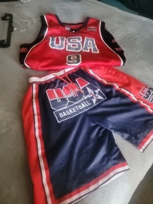 Camiseta deportiva Reebok LeBron James USA Team #9 para hombre talla XL +2 rojo azul/pantalones cortos medianos Foto 1 de 4