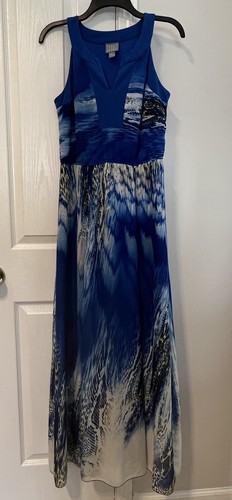 VETEMENTS Maxi abito Rabbit Designs A Line Vacay spiaggia crociera resort costiero blu floreale 6