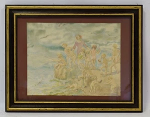 1936 A. STOCKSMAYER XIX-XX ARTPRICE Altes Gemälde spielende Kinder Aquarell - Bild 1 von 12