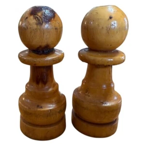 2 Vintage Hand Carved Wooden Chess 3” Pawn Brown MCM Retro Read Replacement - Picture 1 of 4
