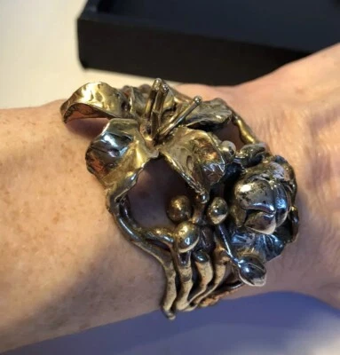 Brazalete artesanal de latón cobre níquel plata lirio floral metalcraft brazalete 3/4 Foto 1 de 4