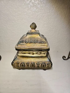 Distressed Footed Ceramic Canister Container w/ Lid for Decoration or Trinkets - Picture 1 of 4