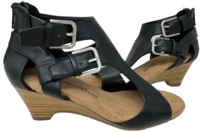 Sandalias de cuña Croft & Barrow para mujer Geraldine con cremallera negras talla: 6,5 195O Foto 1 de 4