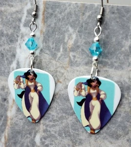 Orecchini Principessa Jasmine Plettro Chitarra con Cristalli Swarovski Turchese - Foto 1 di 4