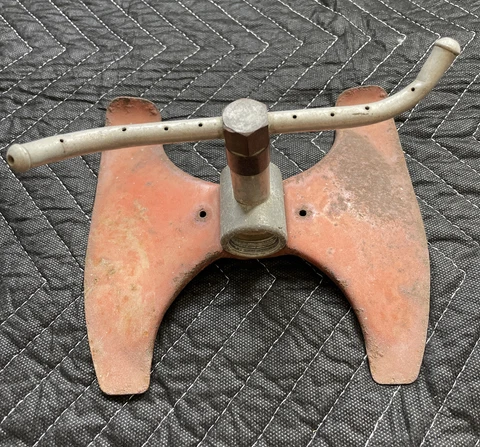 Vintage Metal Yard Garden Sprinkler Orange Crescent Steel Detroit Cover