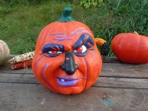 VINTAGE 80's Halloween SCIOTO CERAMIC JACK O LANTERN PUMPKIN ANGRY CREEPY FACE - Picture 1 of 16