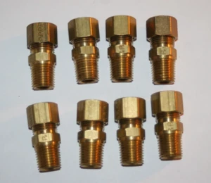 (8 Pcs) 3/8 Tube x 1/4 MNPT Brass Connector Fitting Parker 68C-6-4 - Picture 1 of 2