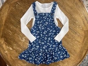 Tahari 2 Piece Long Sleeve Floral Overall Dress | Girls Size 5T | EUC - Picture 1 of 9