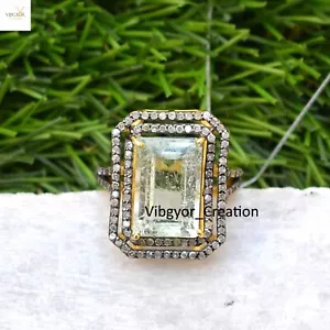 Anello Diamante Pietra Preziosa Topazio Placcato Oro Argento Sterling 925 Regalo di Compleanno - Foto 1 di 6